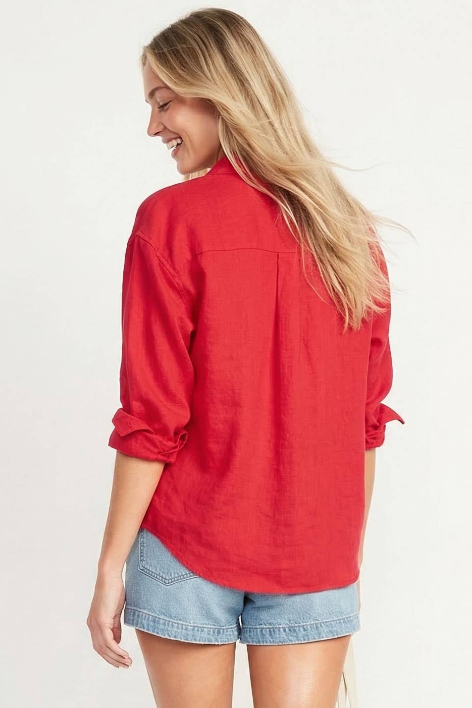 Linen Blend Rolled Sleeve Shirt