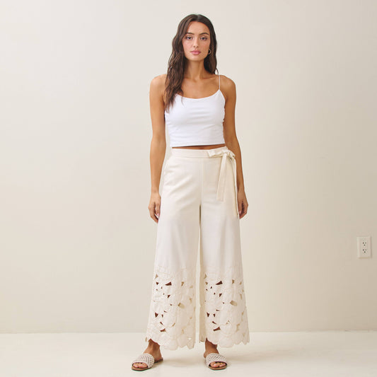 Floral Cut Out Tie Waist Pants