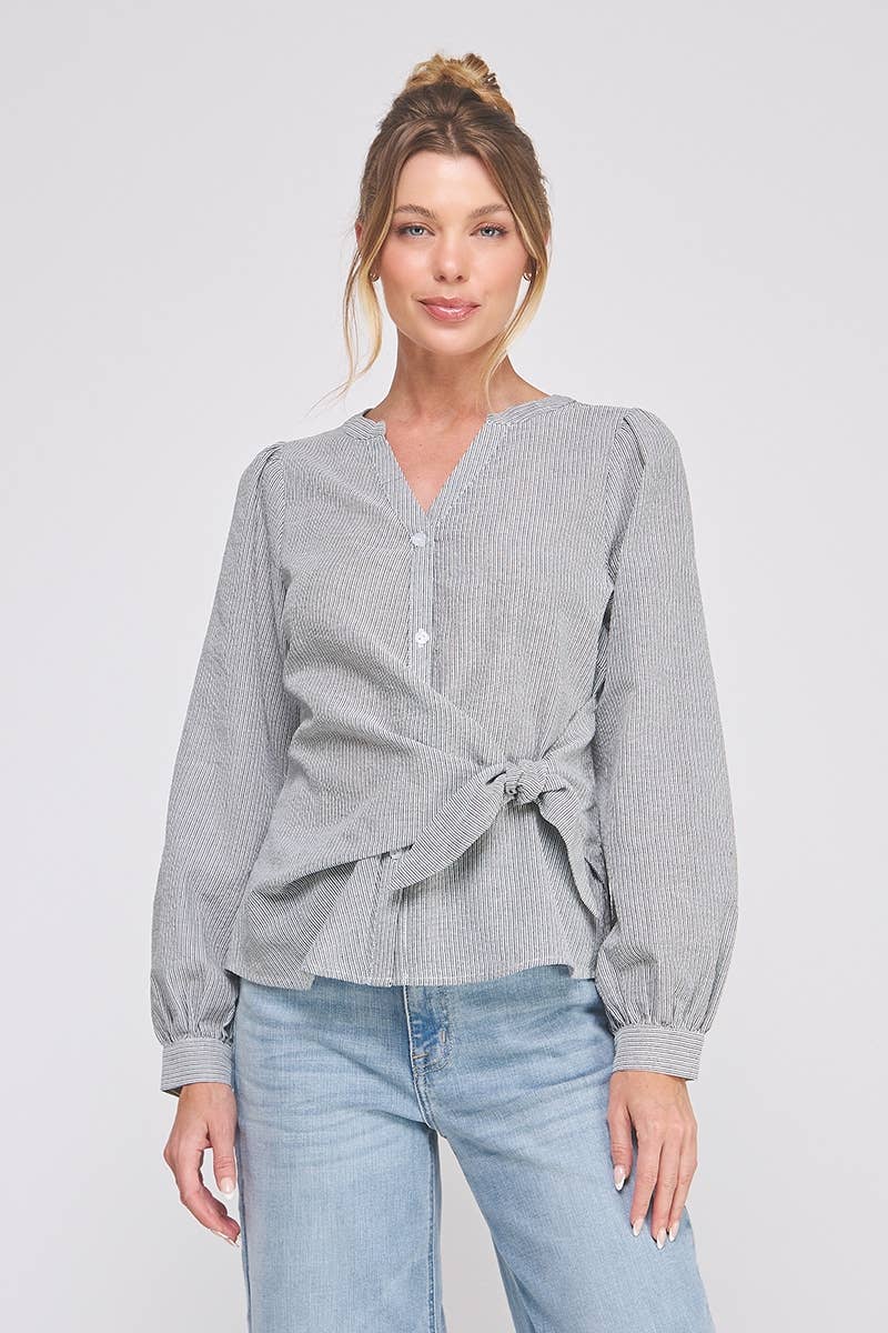 Side Wrap Tie Up Button Down Top