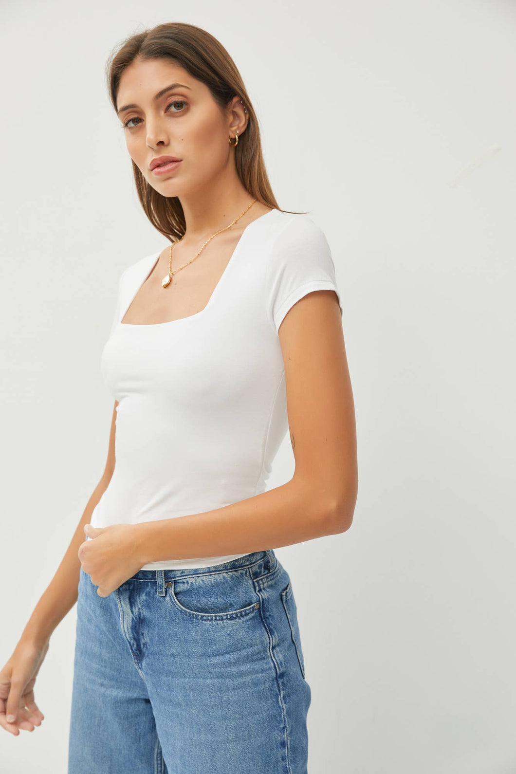 Square Neck Fitted Cap Sleeve Top