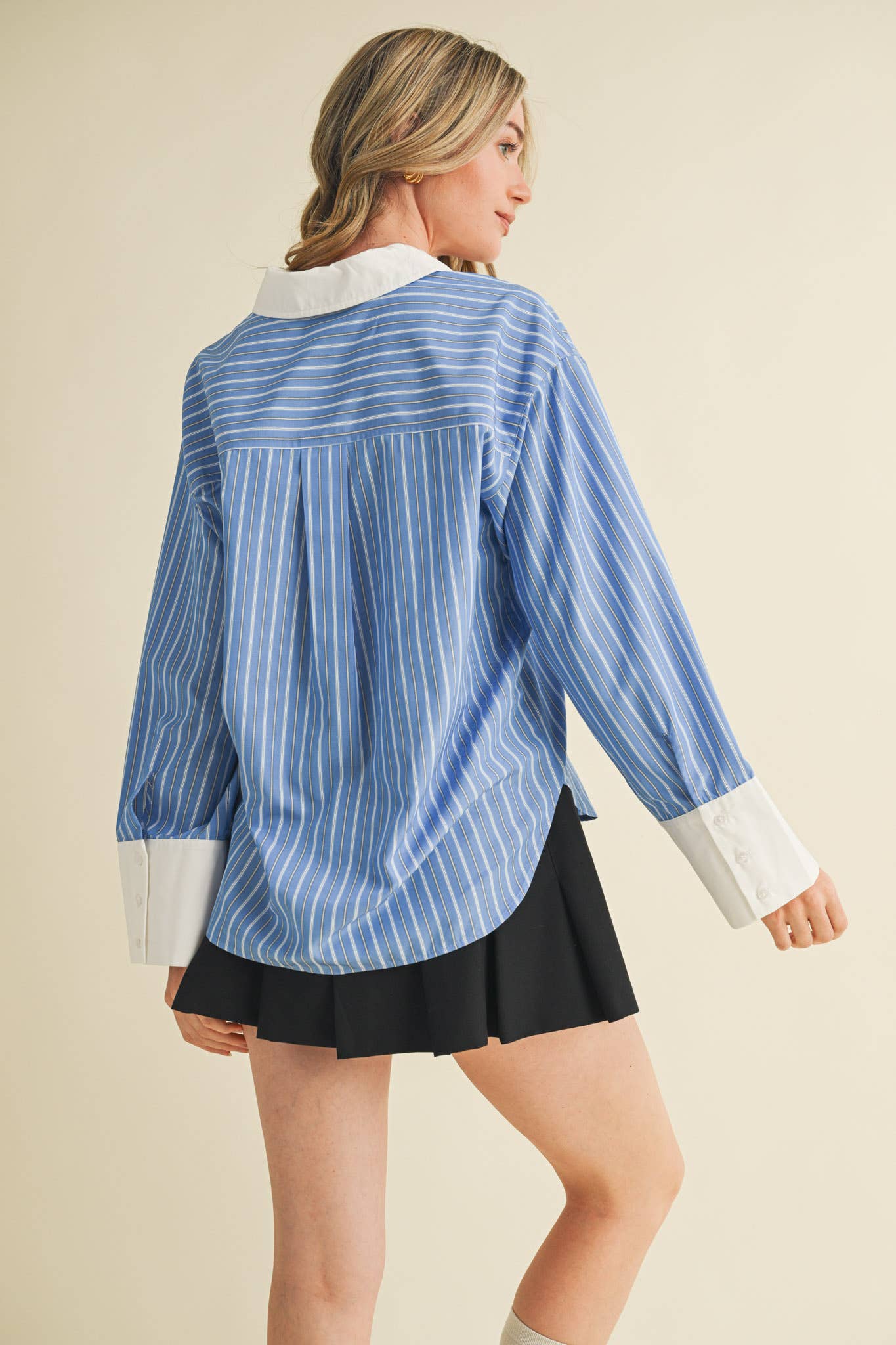 Striped Wide Cuff Button Down Shirt