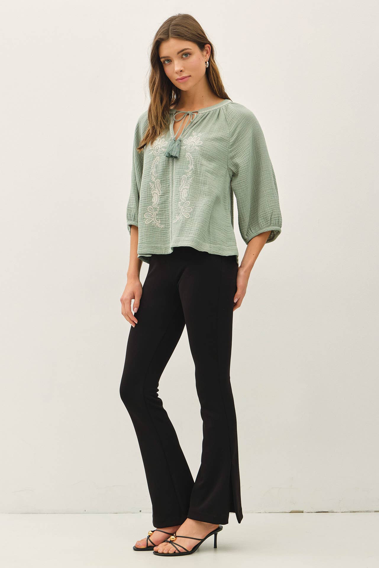 Embroidered Gauzy Peasant Top