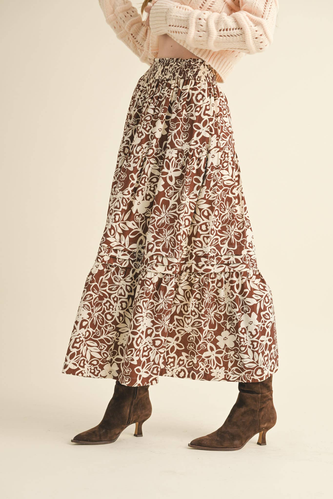 Rental- Floral Pin Tuck Midi Skirt