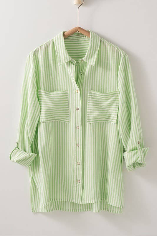 Relaxed Fit Vertical Striped Button Down Shirt