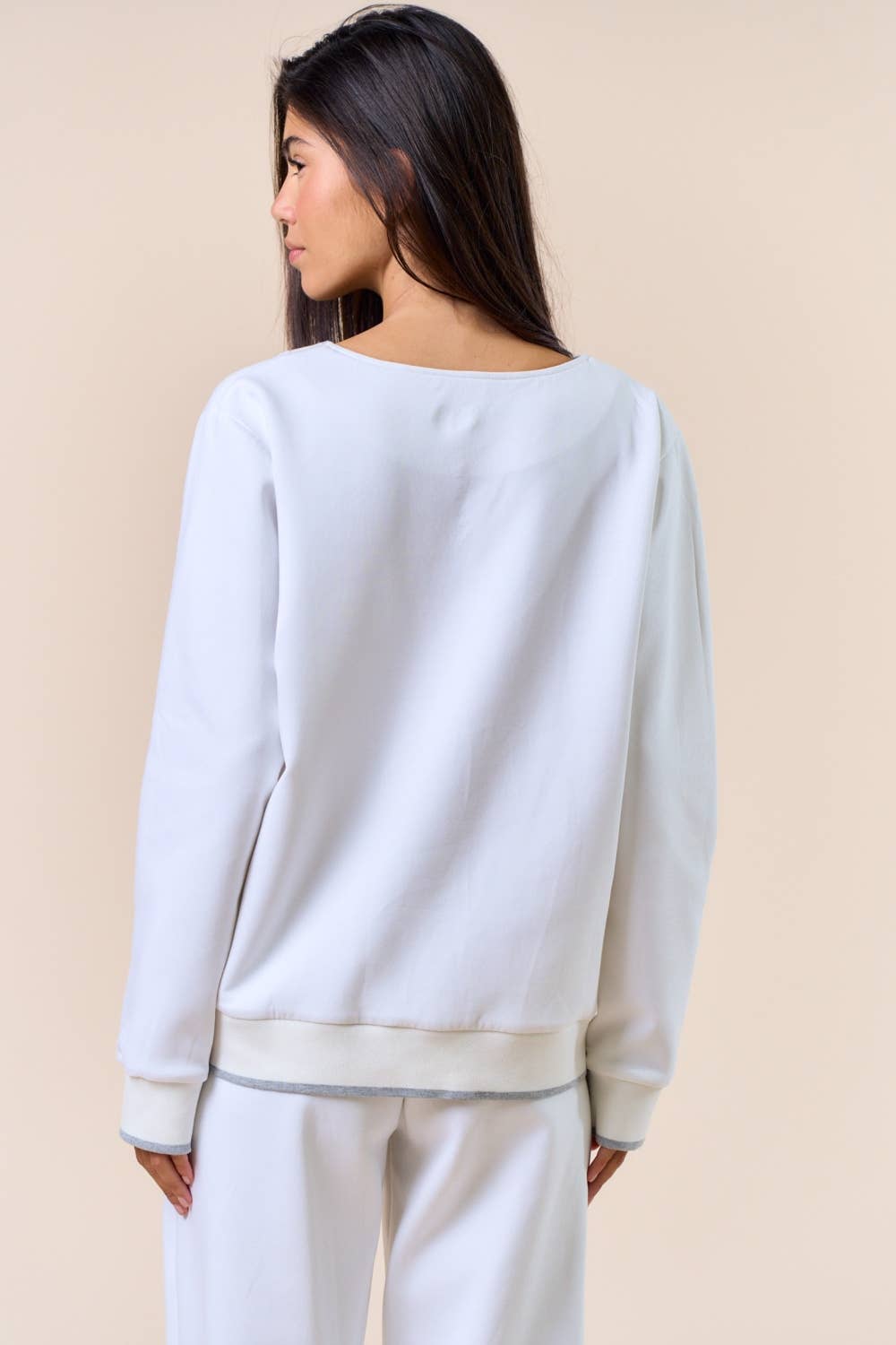 V-Neck Varsity Trim Sweatshirt