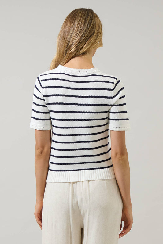 Striped Short Sleeve Sweater Top