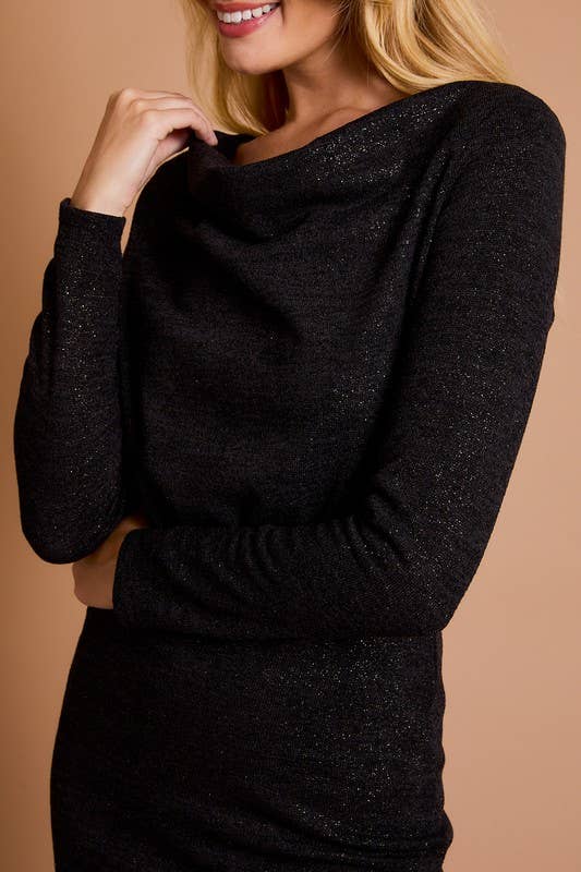 Cowl Neck Long Sleeve Midi Dress