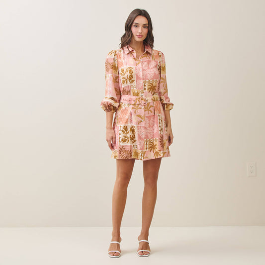 Tropical Belted Mini Shirt Dress