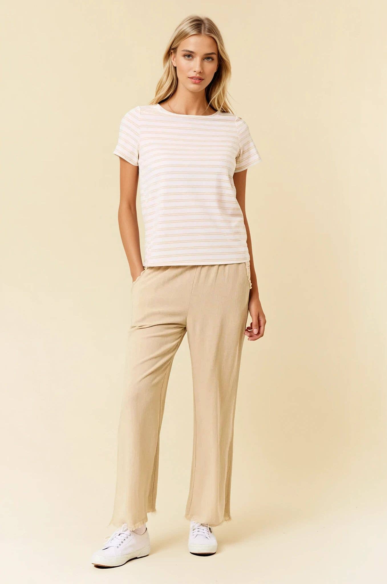 Soft Stripe Boat Neck Short Sleeve Top