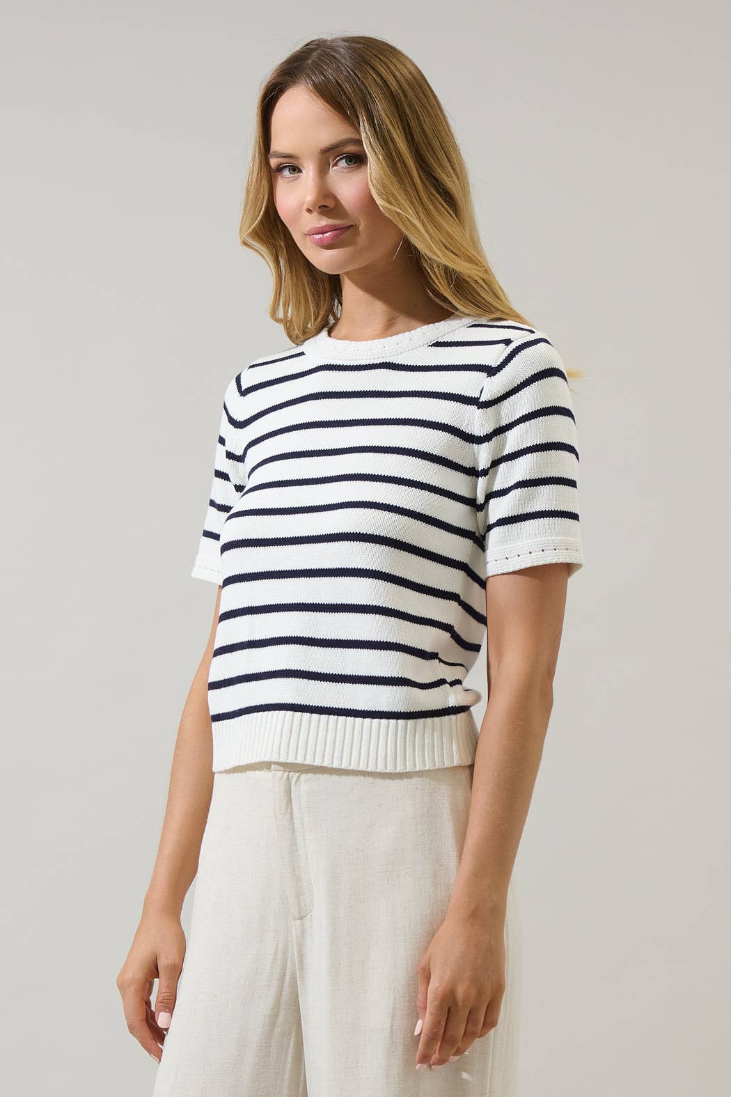 Striped Short Sleeve Sweater Top