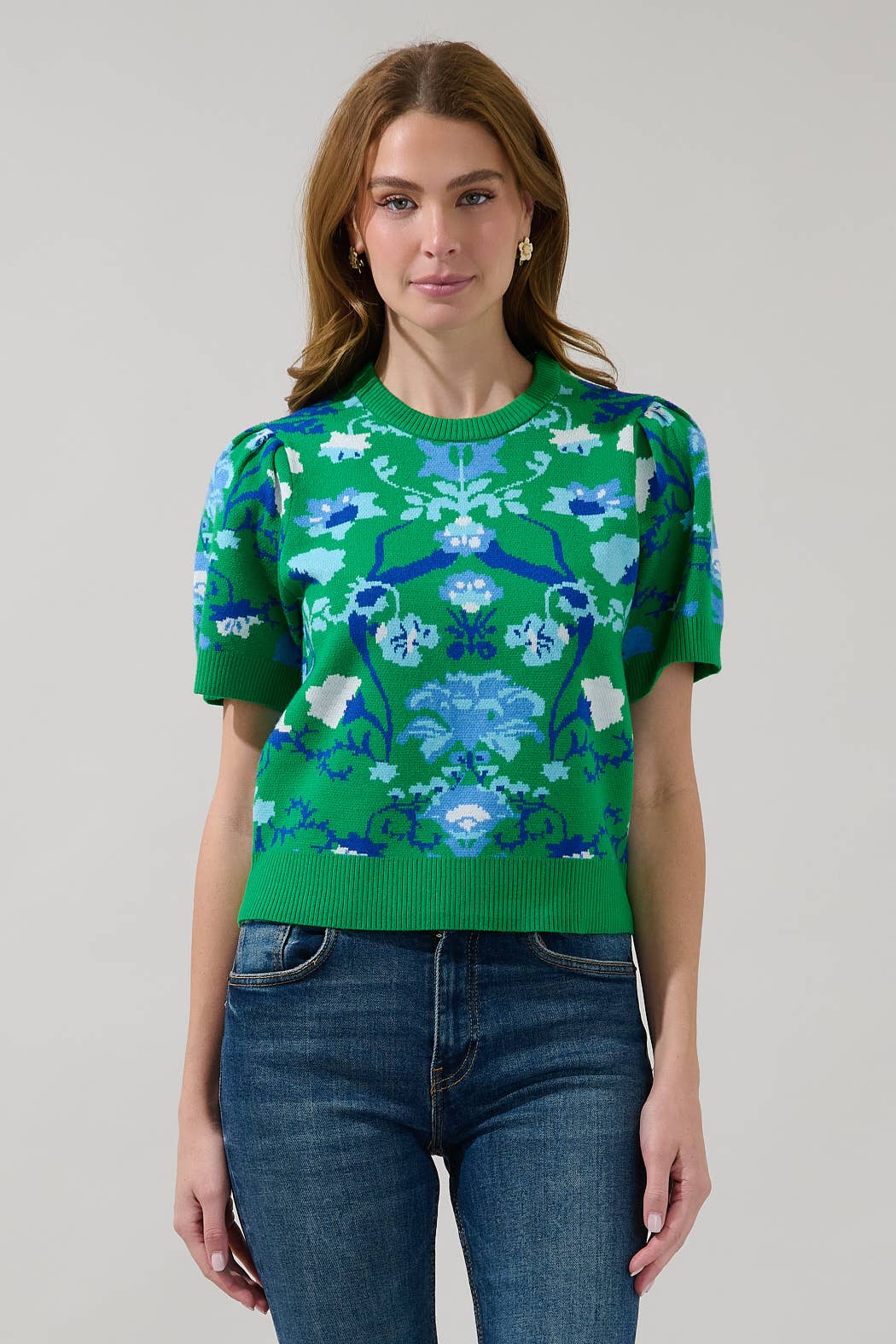 Short Sleeve Patterned Sweater