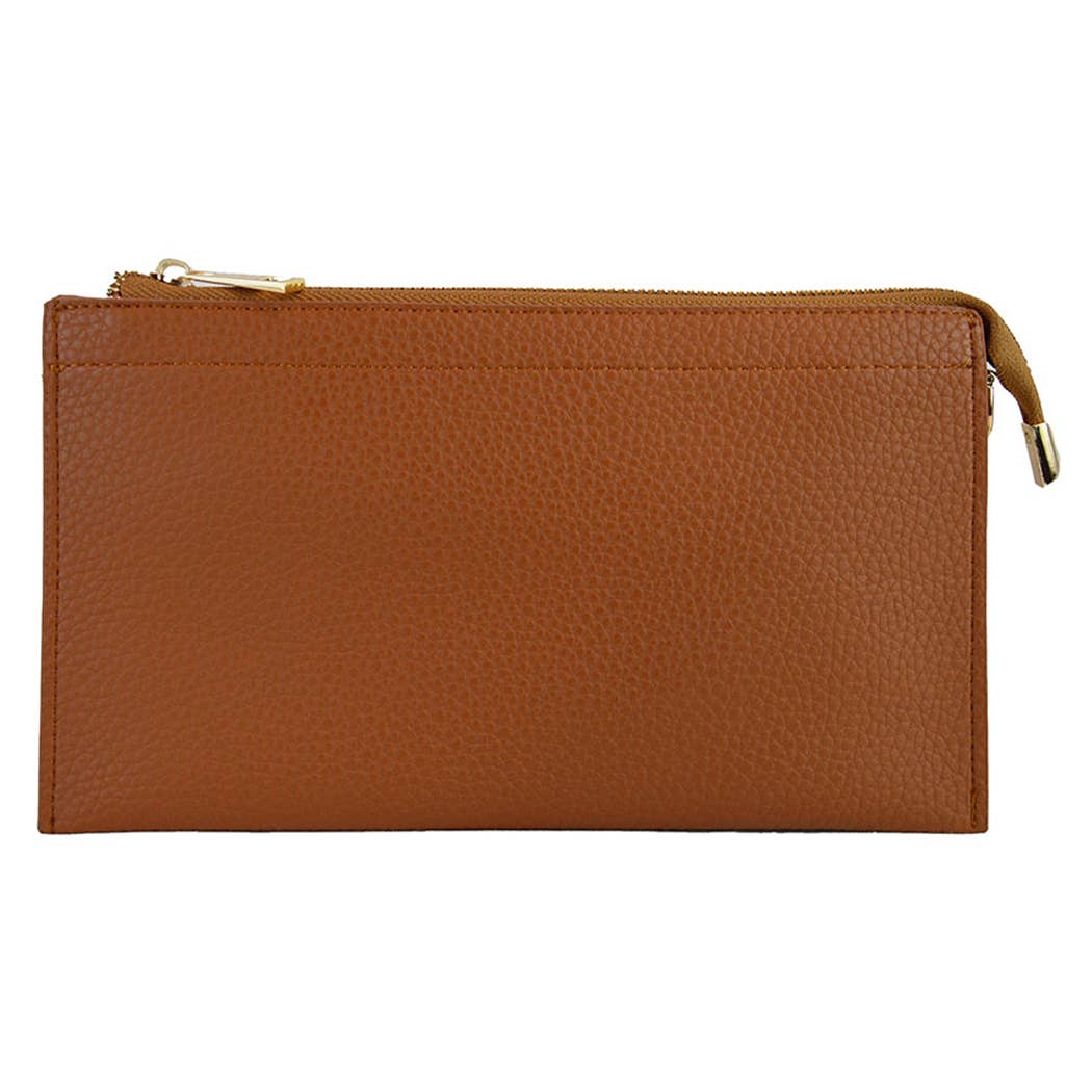 Solid Colored Leather Clutch Bag Removable Strap
