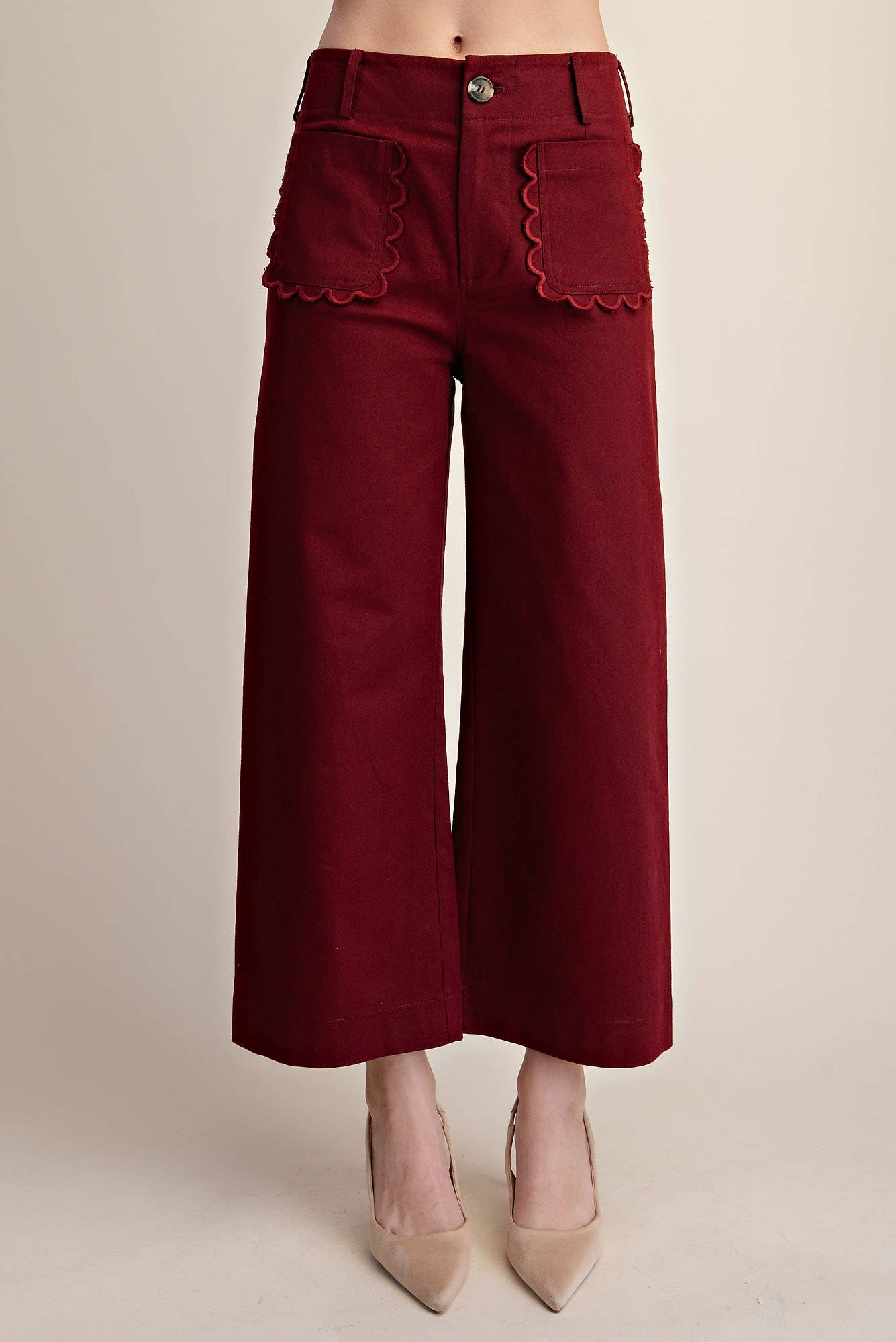 Cropped Wide-Leg Scallop Pocket Detail Pants