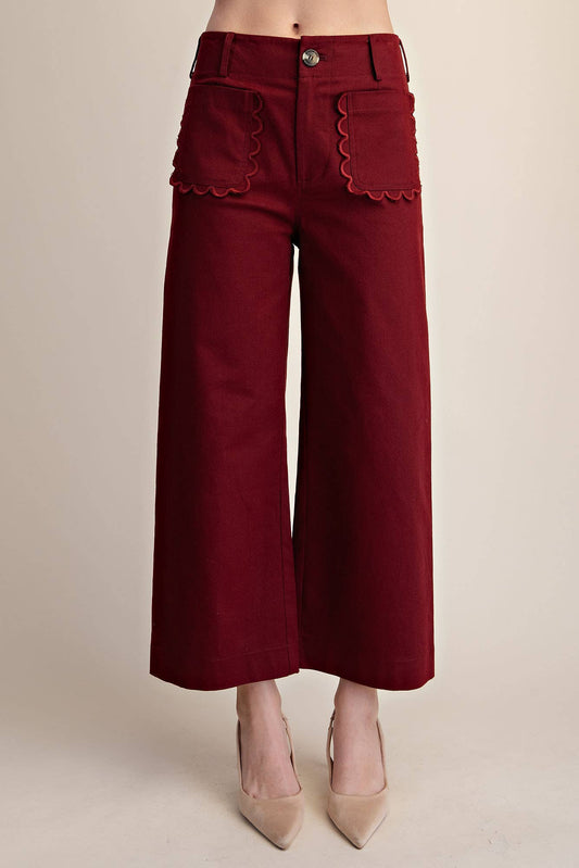 Cropped Wide-Leg Scallop Pocket Detail Pants