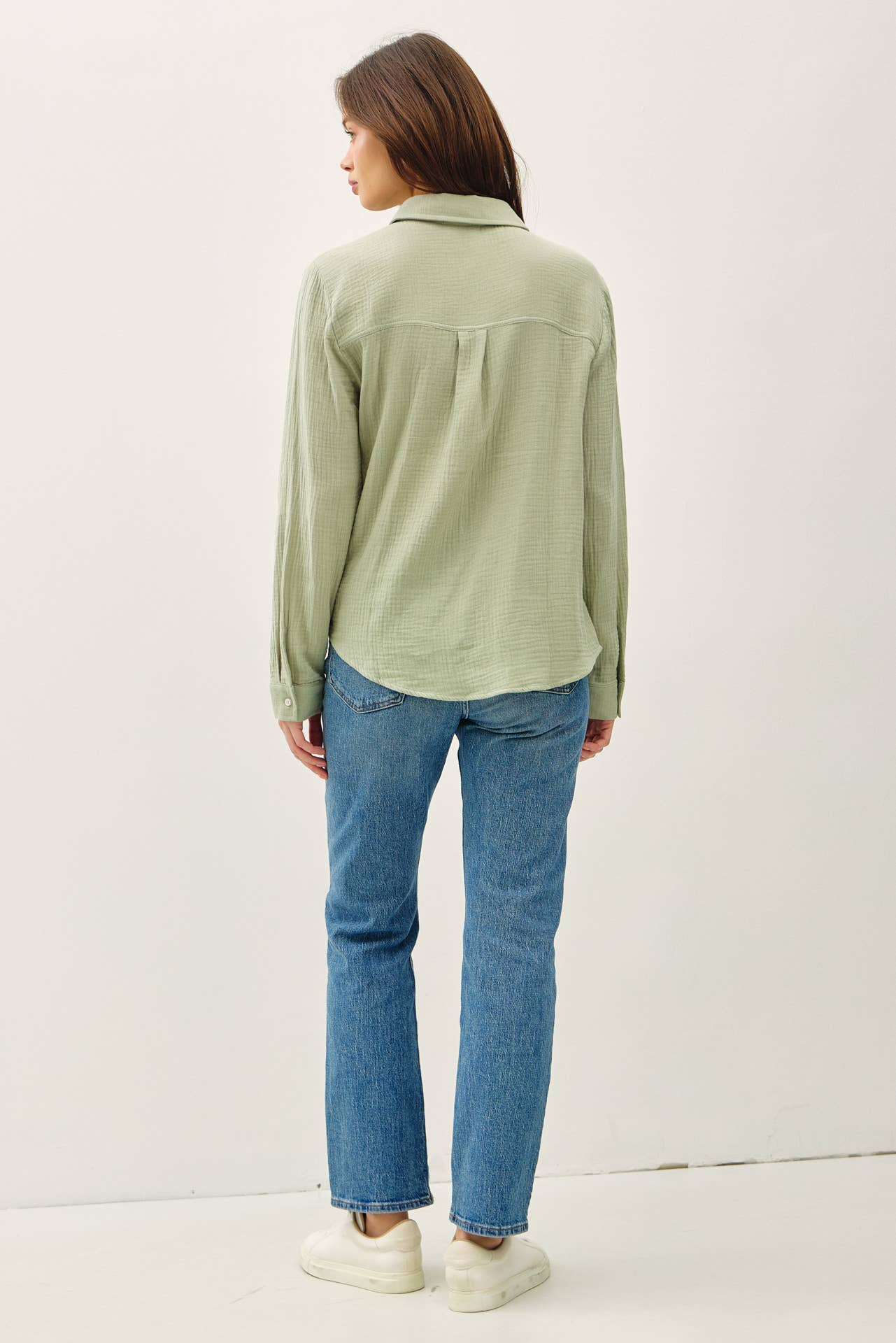 Cotton Gauze Long Sleeve Button Up Shirt