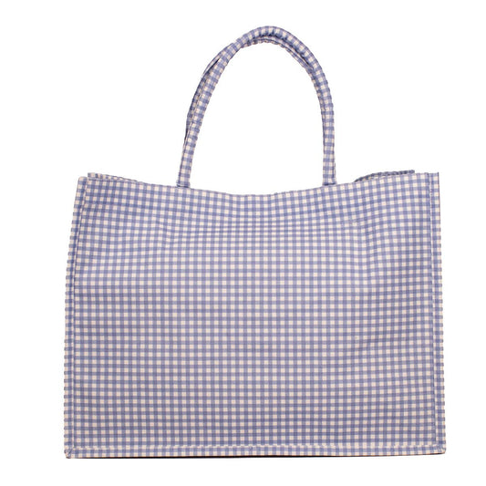 Gingham Classic Tote- White/Blue