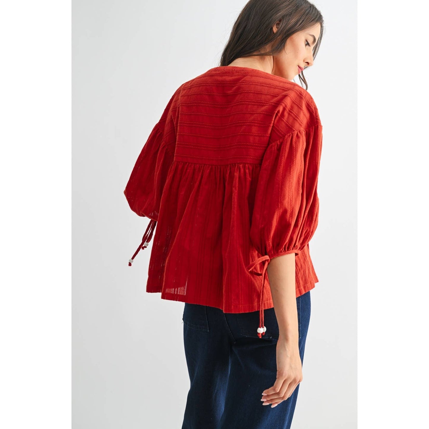 Embroidered V-Neck Boho Blouse Top
