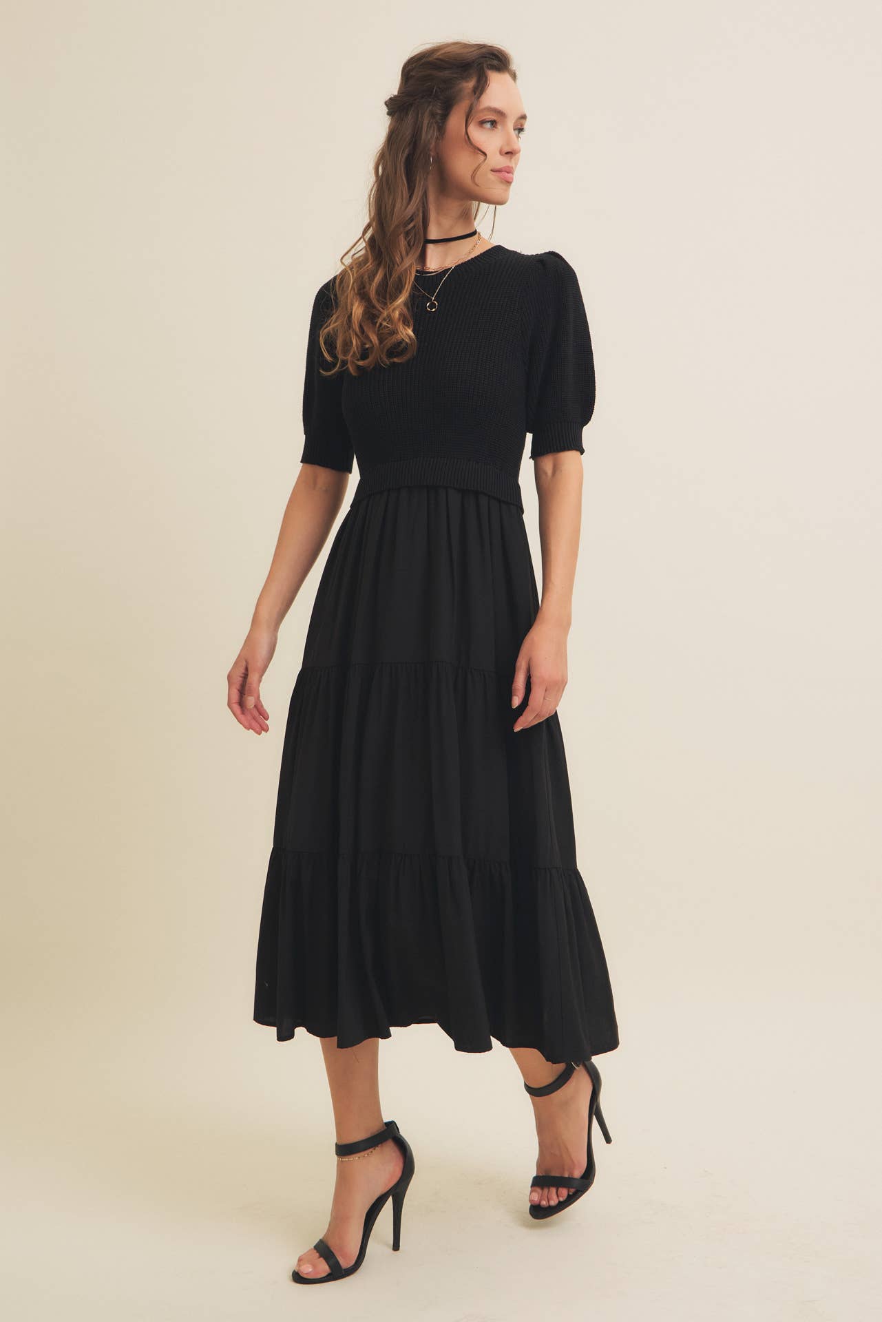 Mixed Media Sweater Midi Dress