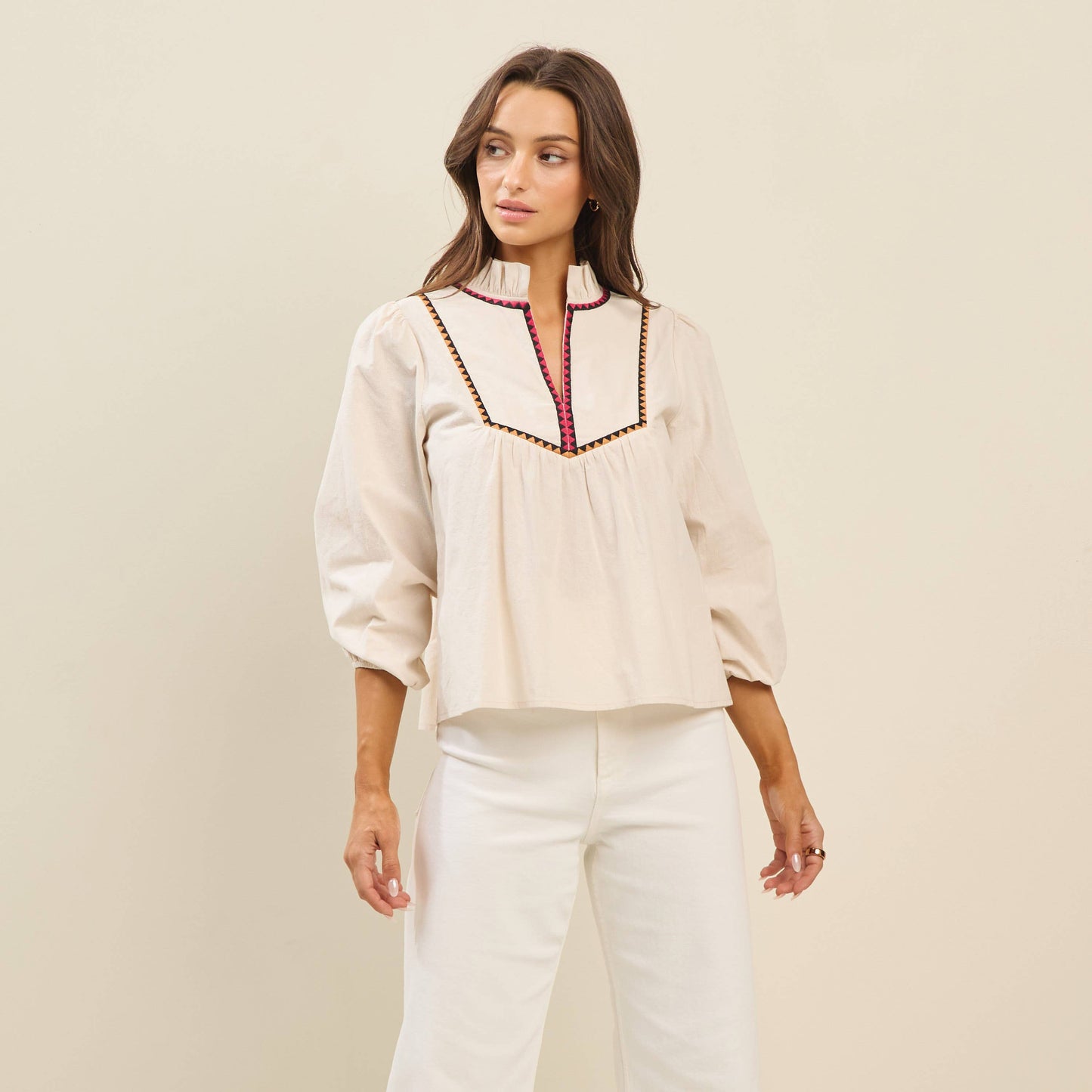 Rental- Able Embroidered Bib Front Top