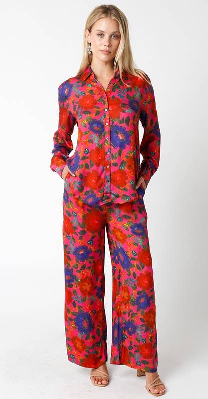 Silky Button Down Floral Top