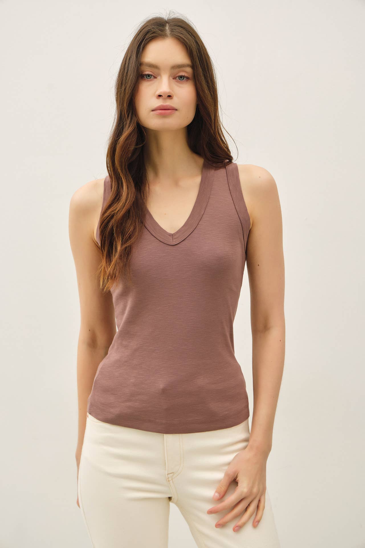 Fitted Slub Cotton V-Neck Tank Top