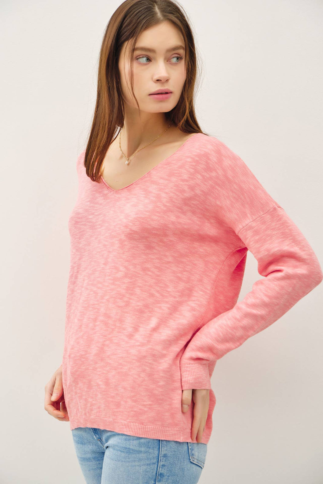 V-Neck Cotton Slub Sweater