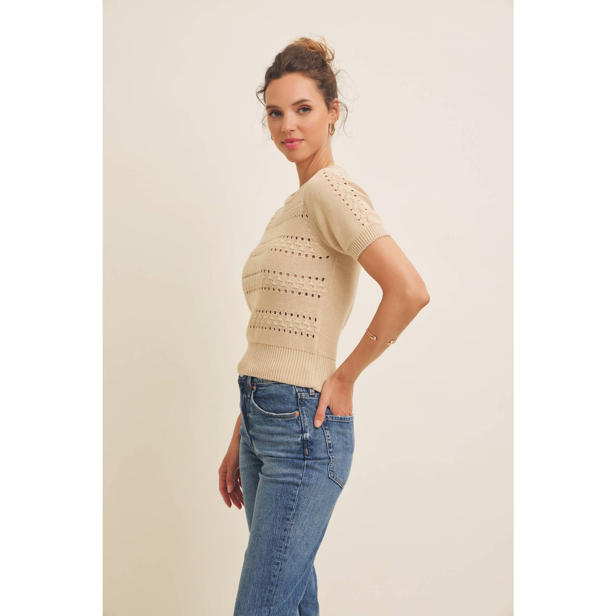 Pointelle Cotton Sweater Top