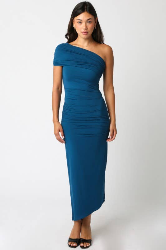 One Shoulder Ruched Jersey Dress