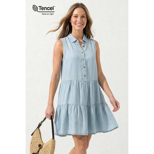 Collar Button Down Sleeveless Tencel Dress