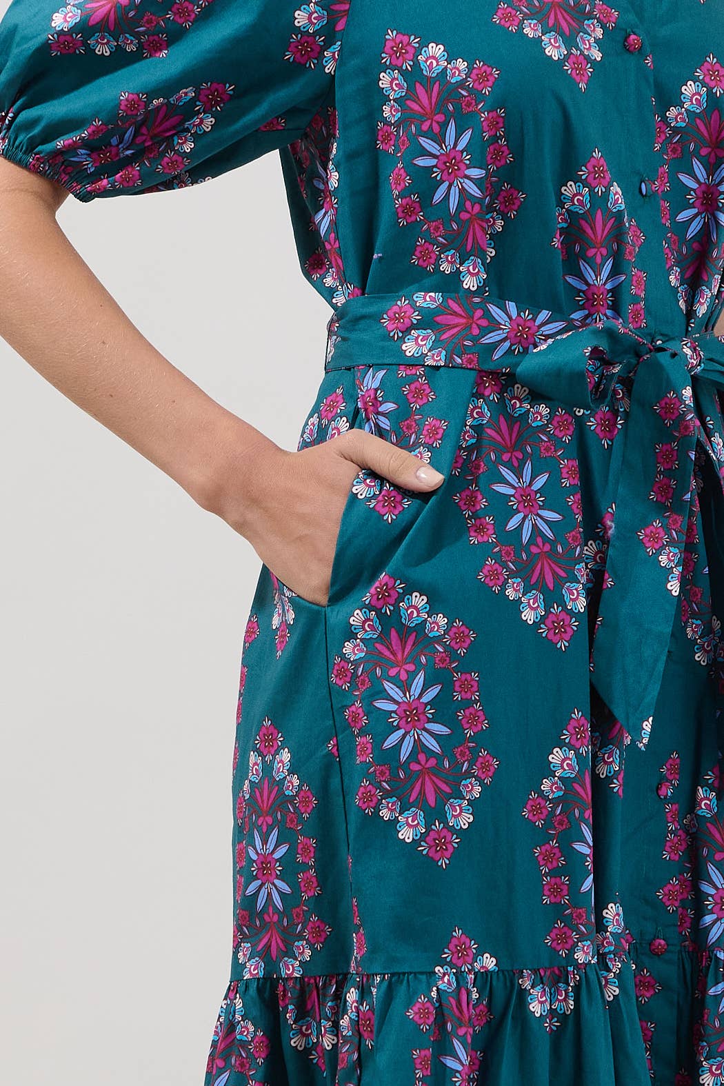 Tie Waist Tiered Midi Dress