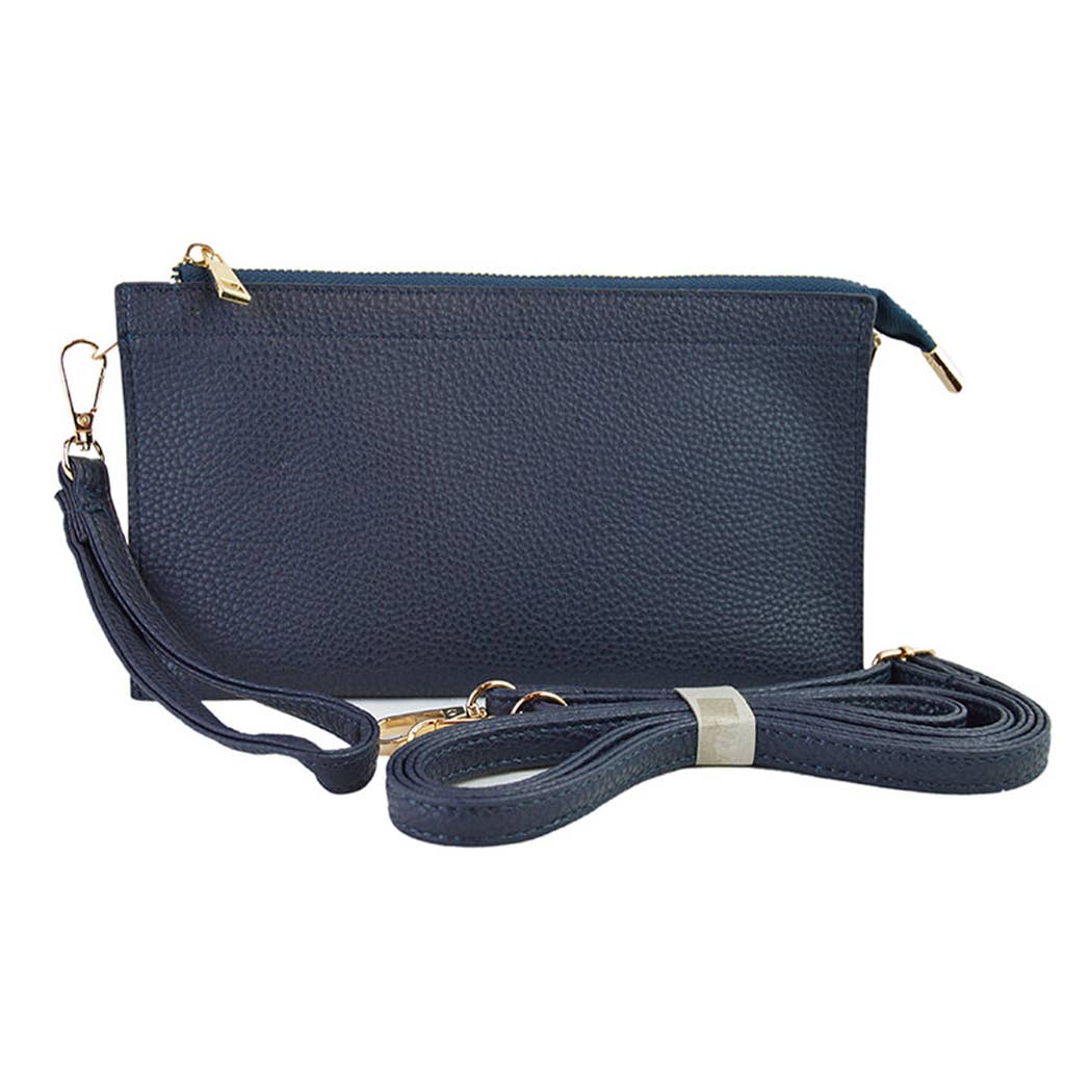 Solid Colored Leather Clutch Bag Removable Strap