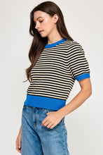 Load image into Gallery viewer, Striped Contrast Trim Short Sleeve Sweater
