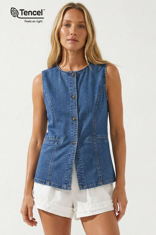 Sleeveless Longline Denim Vest Top