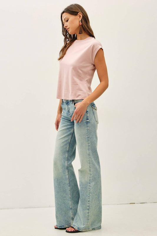 Cap Sleeve Crew Neck Cotton Top