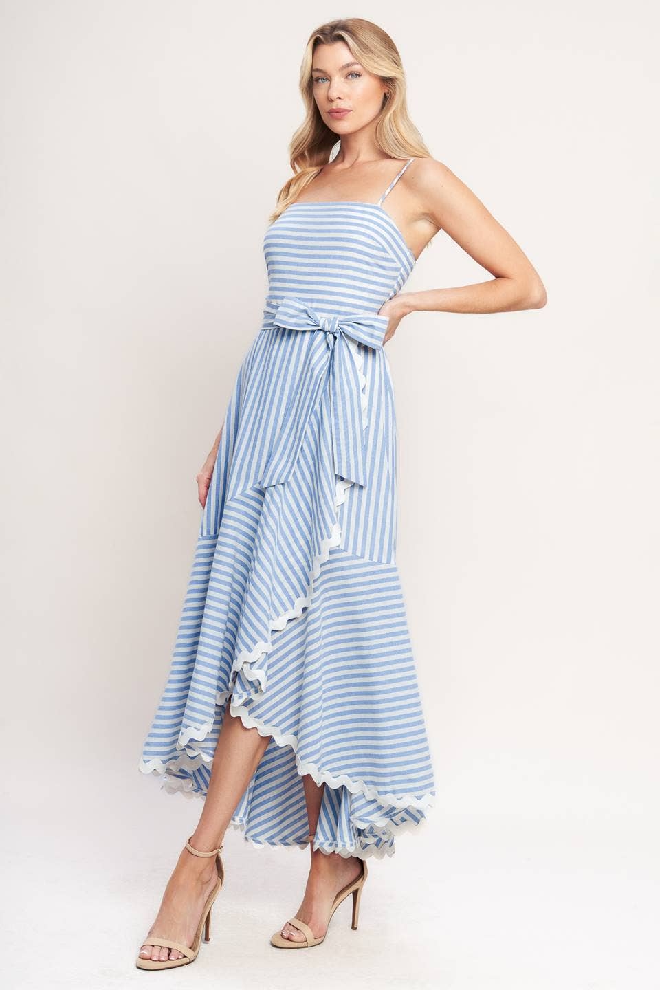 Striped Ric Rac Trim Midi Dress