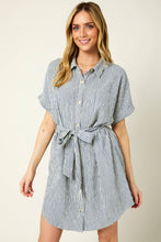 Load image into Gallery viewer, Half Sleeve Tie Waist Shirt Dress
