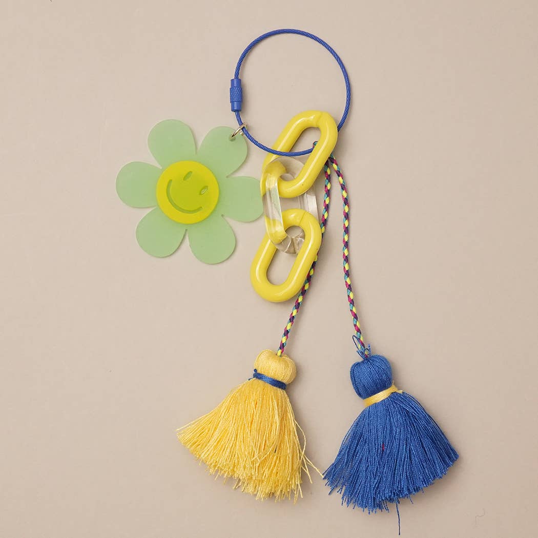 Happy Face Flower Chunky Chain Keyring Bag Charm