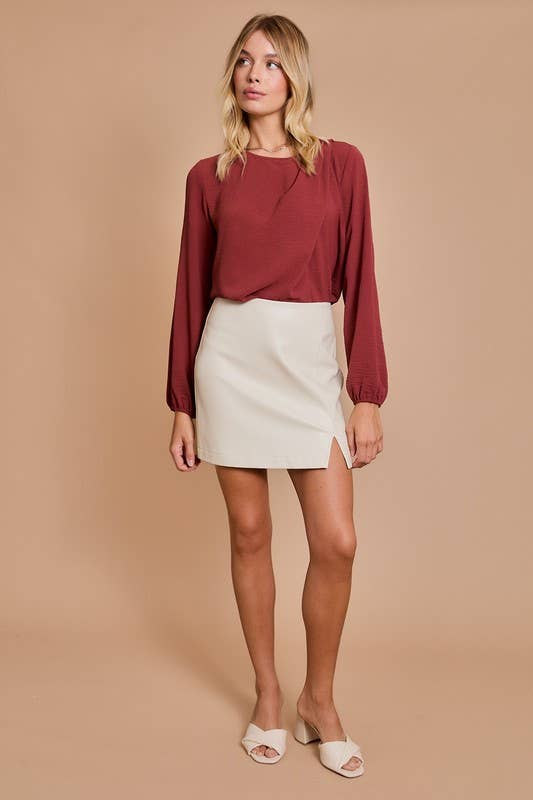 Shoulder Shirring Long Sleeve Top