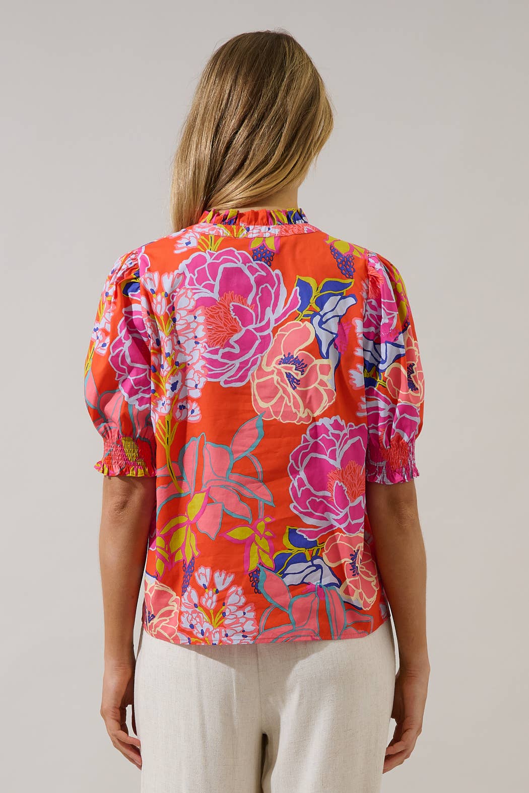 Split Neck Bold Floral Top