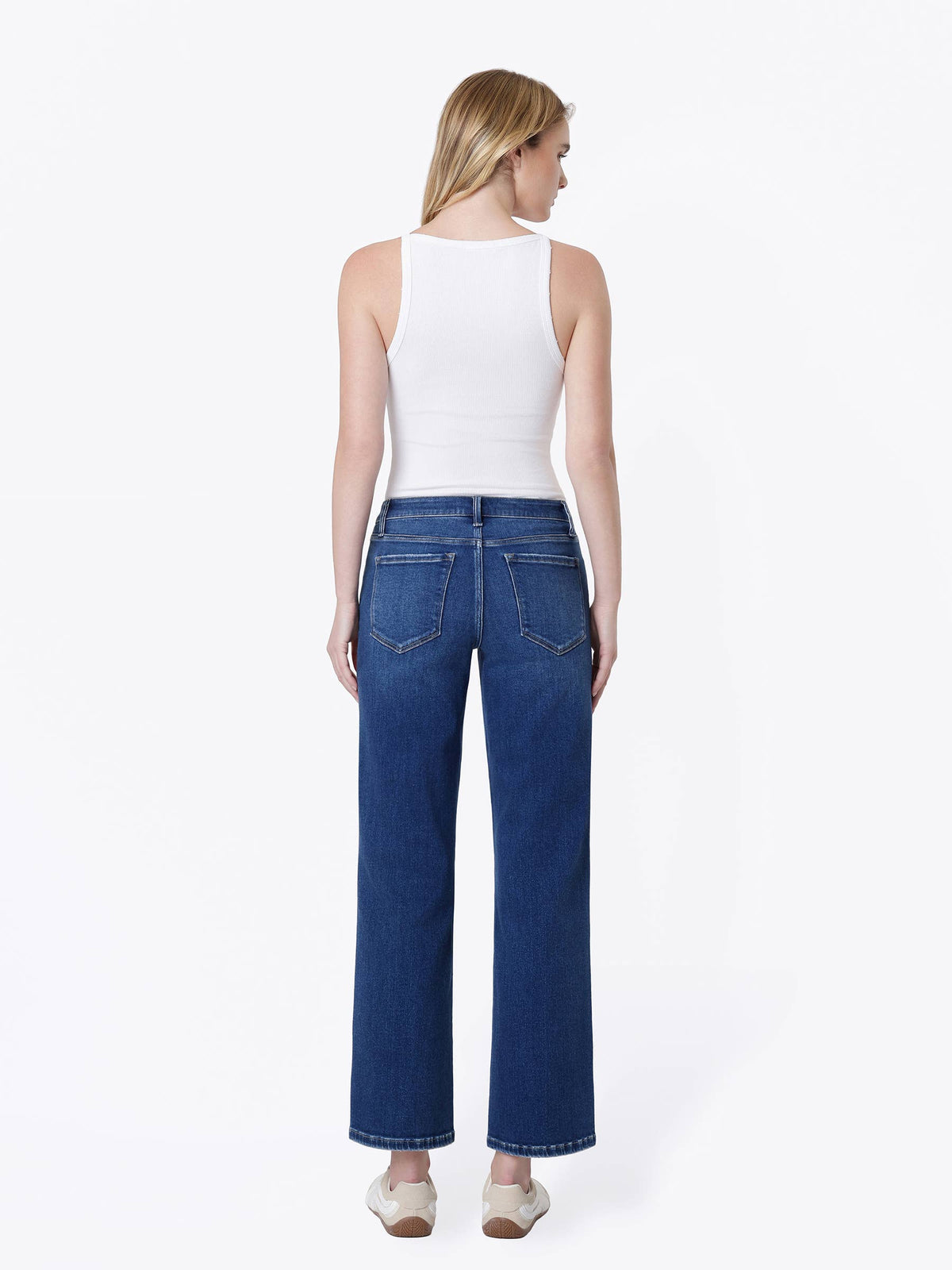 Mid Rise Dark Wash Ankle Slim Wide Jeans