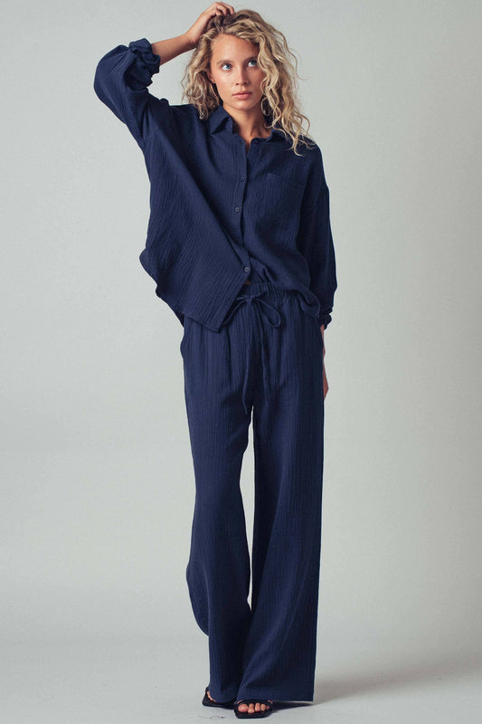 Textured Cotton Gauze Button Down Top