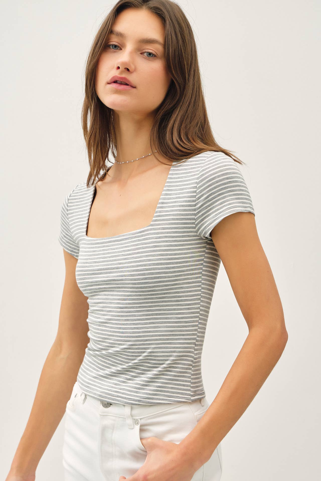Square Neck Fitted Cap Sleeve Top
