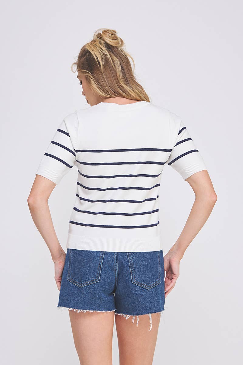 Striped Short Sleeve Sweater Top