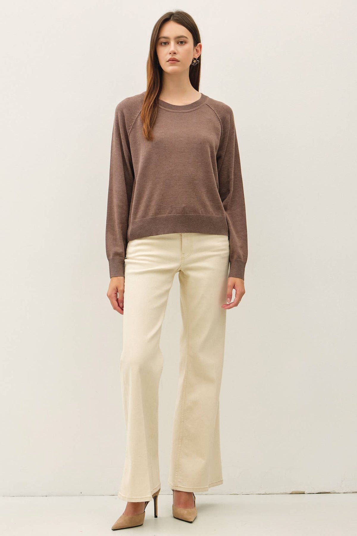 Wool Blend Raglan Loose Fit Sweater