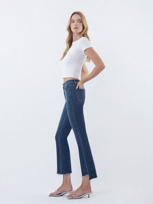 High Rise Raw Step Hem Kick Flare Jeans