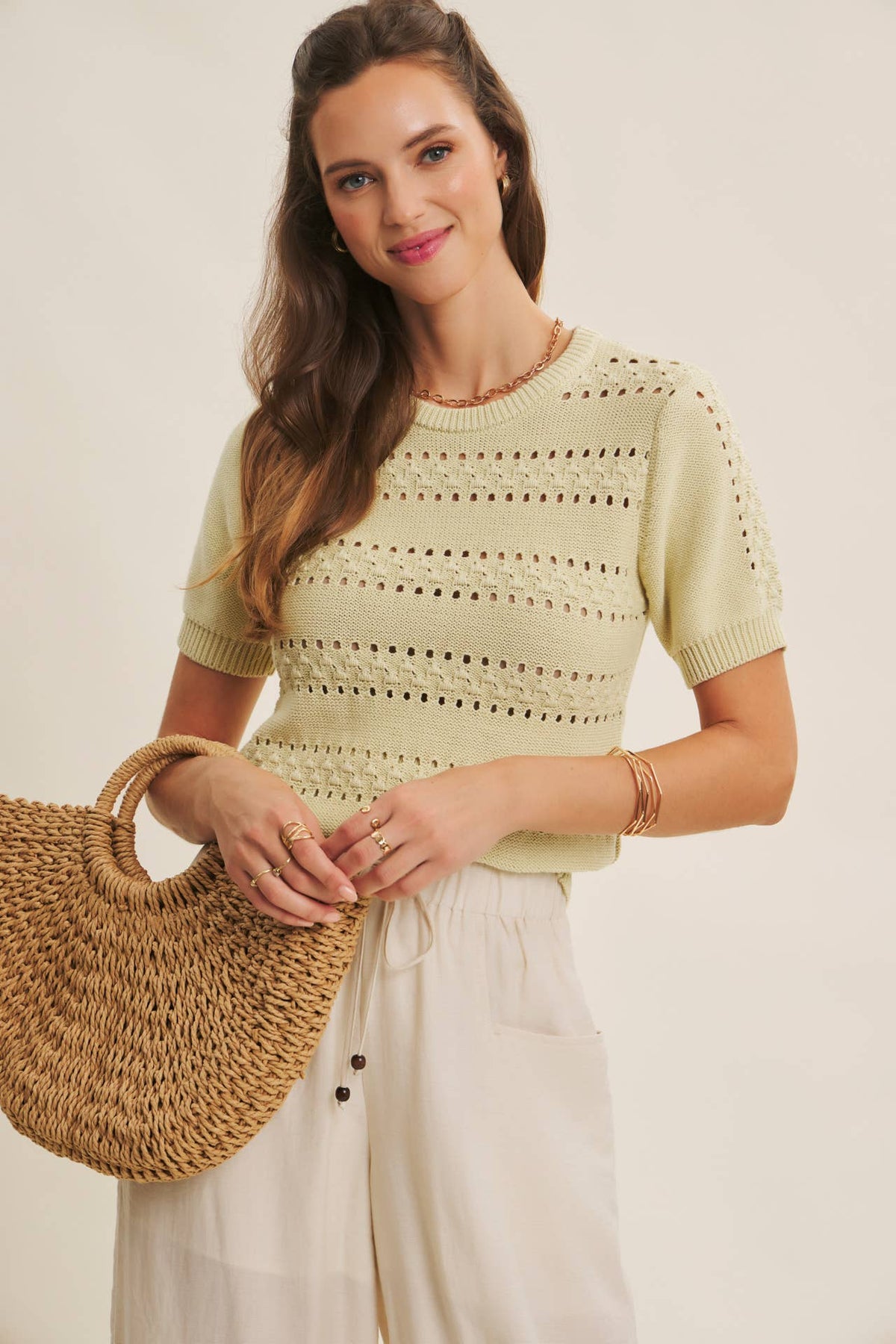 Pointelle Cotton Sweater Top