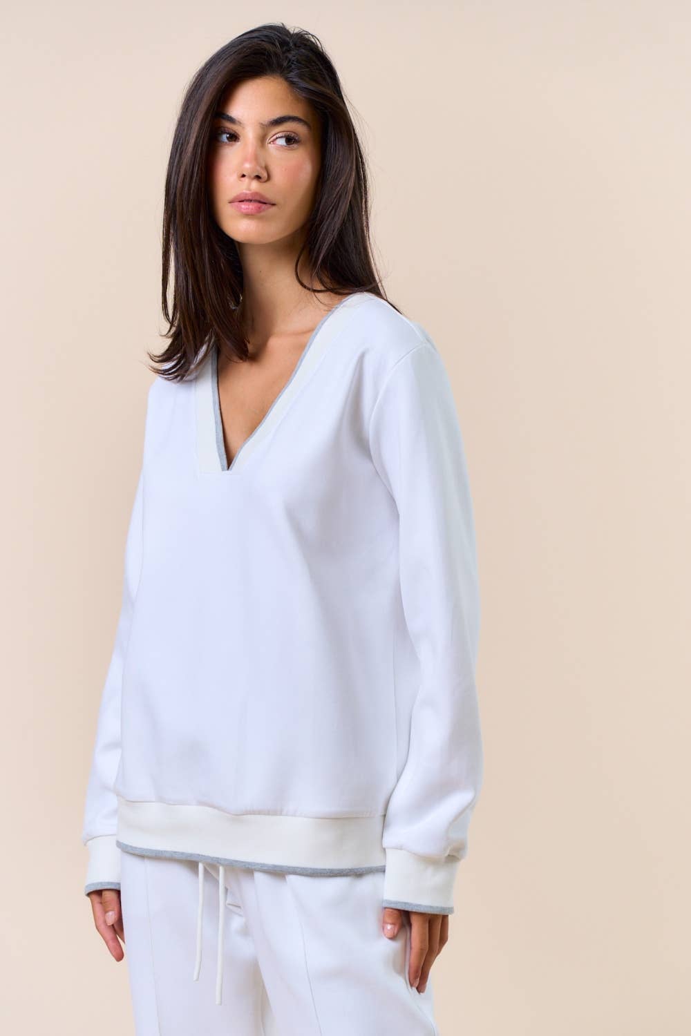 V-Neck Varsity Trim Sweatshirt