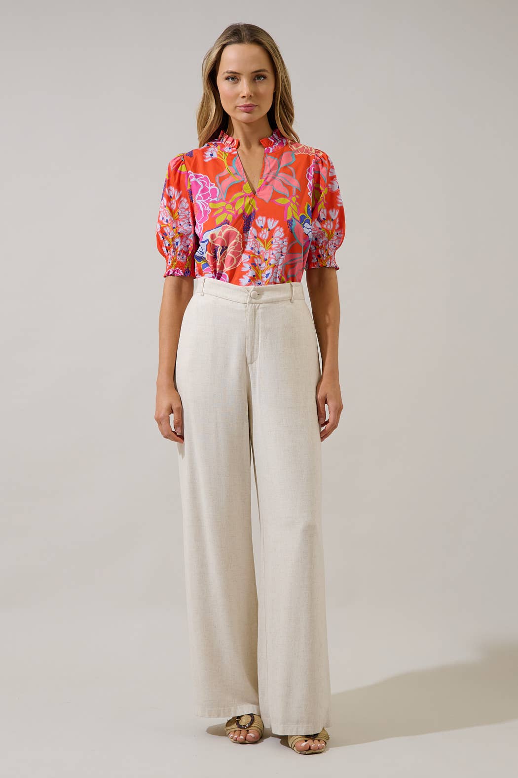 Split Neck Bold Floral Top