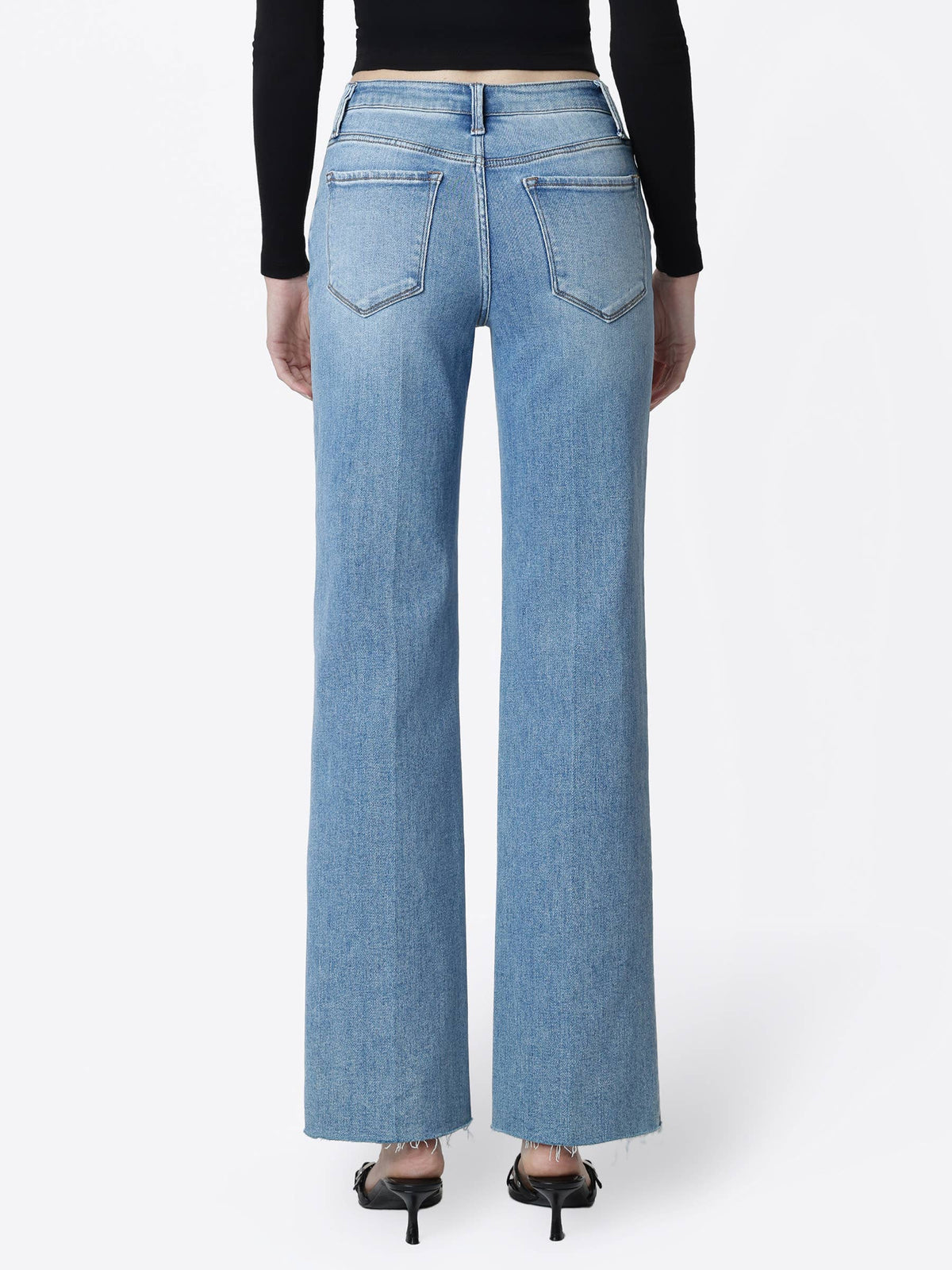 High Rise Raw Hem Slim Wide Jeans