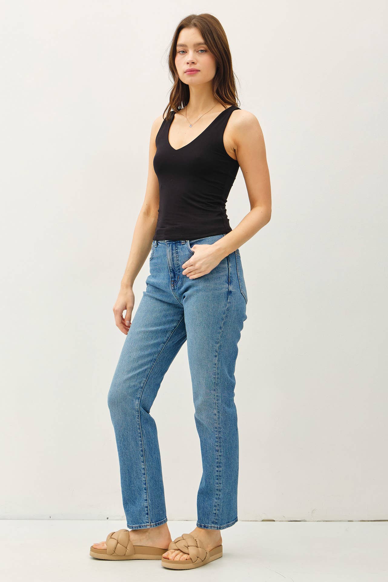 Full Length V-Neck Jersey Tank Top